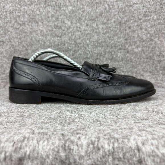 ✅VTG French Shriner Mens 10M Black Leather Wingtip Kiltie Tassel Loafers Classic